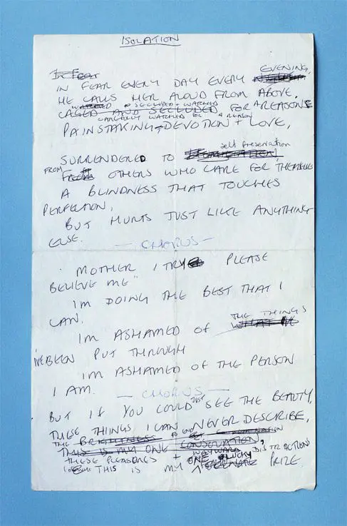 Ian Curtis A4 hand-written lyric sheet