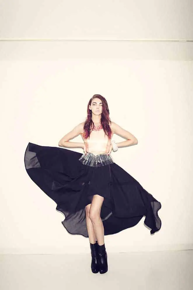 Tops and Bracelet BANAL CHIC BIZARRE, skirt A DEGREE FAHRENHEIT, choker SAPHIR EAST, others stylist’s own.