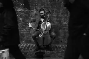 suit, waist coat, shirt and bow-tie Ben Sherman, socks stylist's own, shoes Beyond Retro