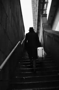 hat stylist's own, coat Richard Anderson, trousers Ben Sherman, shoes Beyond Retro