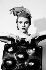 Surreal fashion photography: handbag by Taesok Kang, head piece by Hiroko Nakajima, gloves by Corder