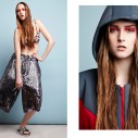 Sports fashion photography: Left: bra vintage Dolce & Gabbana, sequin shorts Shaun Sampson, sandals adidas vs Shaun Sampson. Right: coat Hildur Mist